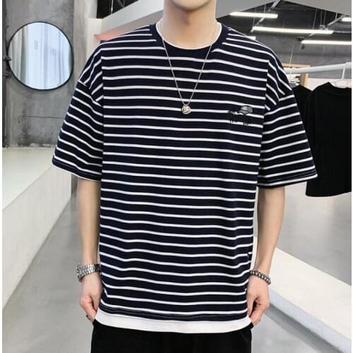 Striped short-sleeved summer 2021 new student round neck cotton casual t-shirt top
