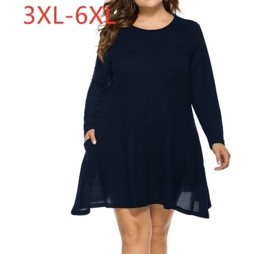 New autumn winter plus size sweater dress for women slim casual large long sleeve O neck pleated mini dresses 3XL 4XL 5XL 6XL