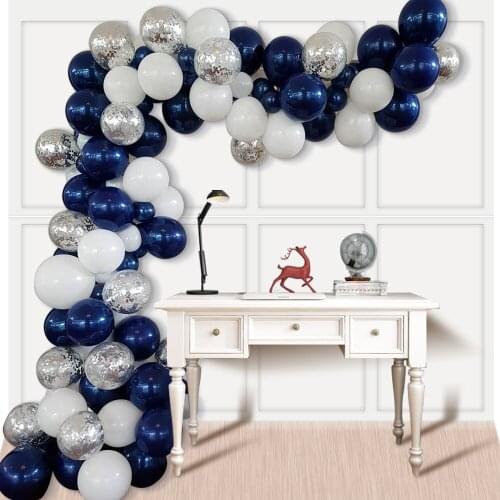 1set Party Arch Balloon Chain Rubber Ink Blue White Latex Balloons Gold Confetti Garland Baby Shower Birthday Decor Supplies