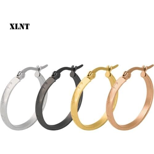 XLNT 1 Pair Small Hoop Earrings Silver Stainless Steel Circle Hoop Earring for Women Men Ear Ring Clip Huggie Earrings