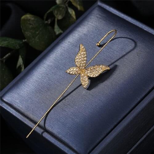 1 Pieces Fashion Gold Color Crystal Butterfly Hook Earrings for Women Bohemian Vintage Long Stud Earring Jewelry 2021