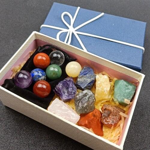 15pcs/set Chakra Natural Healing Quartz Crystal Stone Agate Ball Energy Meditation Ore Mineral Home Decor Gifts Box Collection