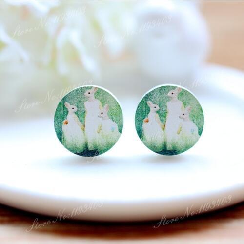 16mm Rabbits Round High Quality Photo Wood Laser Cut Cabochon to make Rings, Earrings, Bobby pin,Necklaces, Bracelets-(WEH-9)