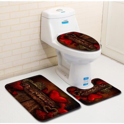 3pcs Set Toilet seat Cover Bathroom Mat Home Decoration Carpet Printing Absorbent Non-Slip Doormats Flannel Rug