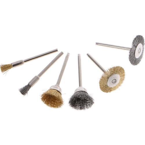 44 Pieces Mini Wire Brush Wheel Cup Brass Steel Wire Brush Set 1/8inch (3mm) Shank For Power Dremel Rotary Tools Polishing Tools