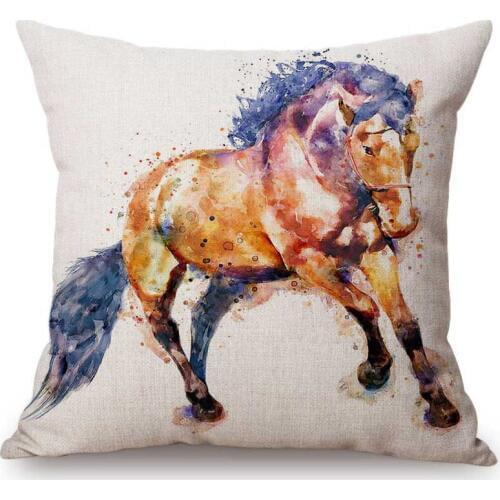 Watercolor Splash Art Horse Wolf Zebra Eleghant Giraffe Deer Animals Home Decorative Sofa Throw Pillow Case Linen Cushion Cover