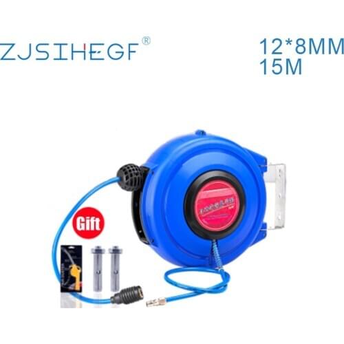 Automotive Air Hose Reel Gas Drums 15M 12*8MM Pneumatic Hose Yarn Clamping Tube Retractable Reel Telescopic Drum