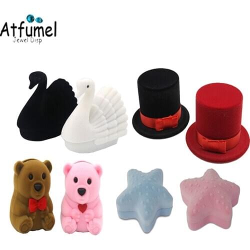 Velvet Ring Box Earring Holder Bear Starfish Swan Piano Angel Ring Box Cat Marriage Birthday Engagement Surprise Gift Ring Box