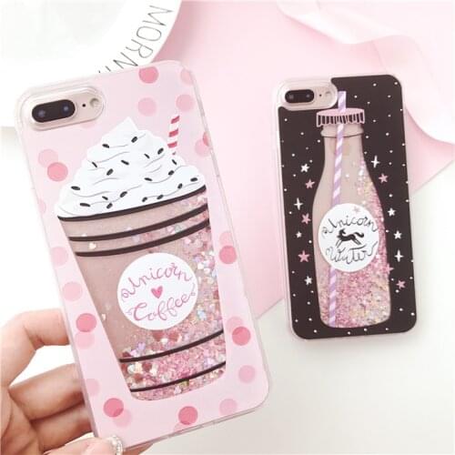 Drink Bottle Ice Cream Dynamic Liquid Quicksand Case for iPhone 5 5S 6 6S 8 Plus X Soft TPU Back Cover for iPhone 7 Phone Cases
