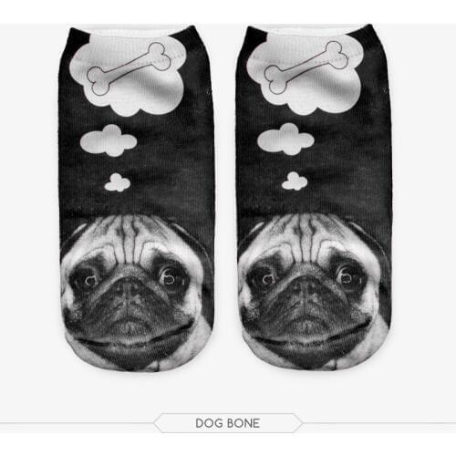 Balck bone ladies dog socks hot sale 3D Printed Cotton harajuku Short Ankle fuzzy Socks for women