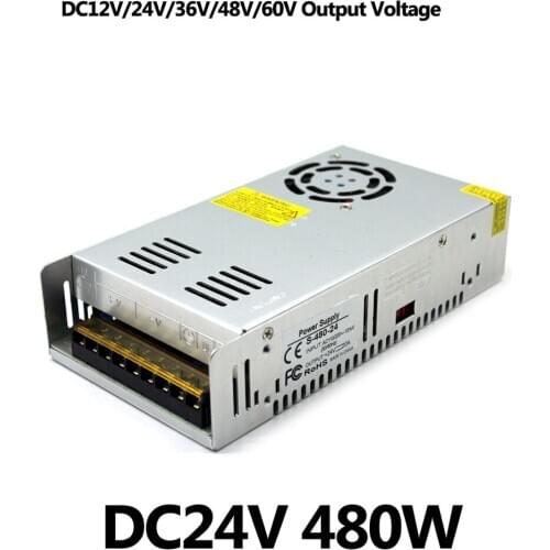 DC24V 480W DC12V DC36V DC48V DC60V Lighting Transformer AC to DC Switching Power Supply for Led Light CCTV Stepper