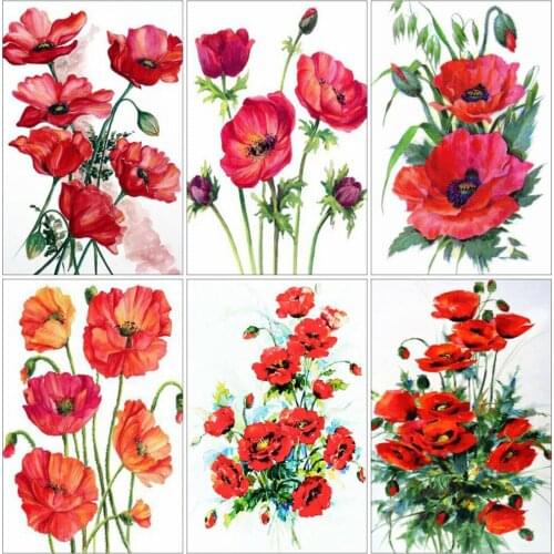 EverShine Diamond Mosaic Full Square Poppy Rhinestones Art Diamond Painting Flower Cross Stitch Bead Embroidery Home Decor