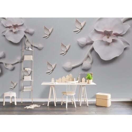 CJSIR Custom Photo Wallpaper Mural Wallpaper 3D Relief Butterfly Orchid Background Wall Mural Papel De Parede Home Decors