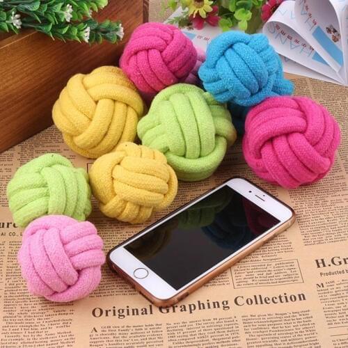 Pet Dog Candy Color Cotton Rope Knitted Ball Shape Toys Interactive Teeth Cleaning Chew Toy For Dogs Cats PPT750