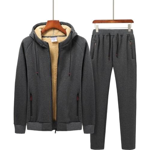 Cotton suit winter plus cashmere mens casual lamb cashmere suit large size plus cashmere sweater sports suit to keep warm 8XL