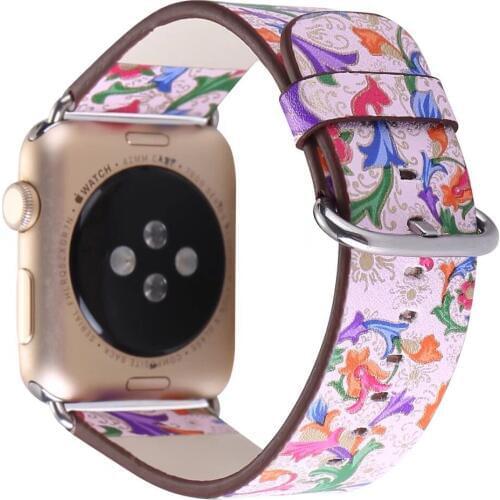 Classical Flower Leather Replacement Watch Strap for Apple Watch Series 1 2 3 Band for iWatch 38mm 42mm Floral Prints Wristband