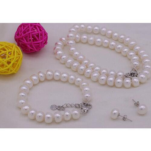 Expensive fine jewelry Real 6-7mm Natural White Akoya Cultured Pearl Necklace Bracelet Earring Set