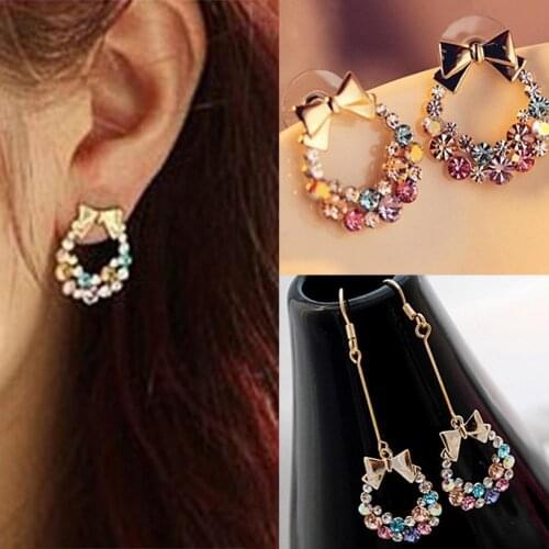 Colorful Rhinestone Drop Earrings Retro Women Hook Earrings Fine Workmanship Circle Hook Earrings Stud Earrings Fashion Jewelry
