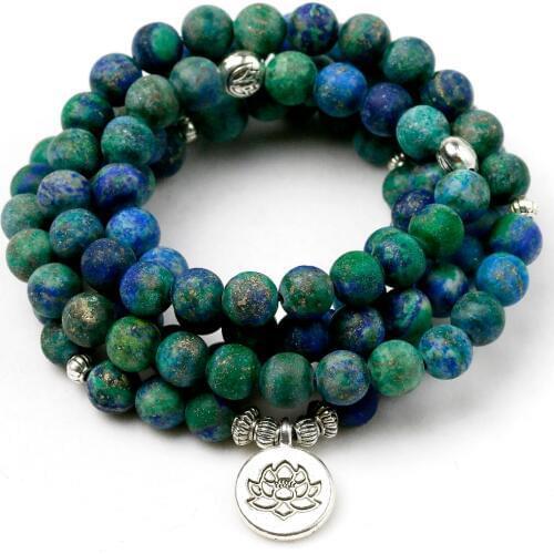 Matte Natural Phoenix Lapis 8MM Beaded Energy Strand Bracelet Women Men Mala Health Yoga Lotus Charm Jewelry Gift