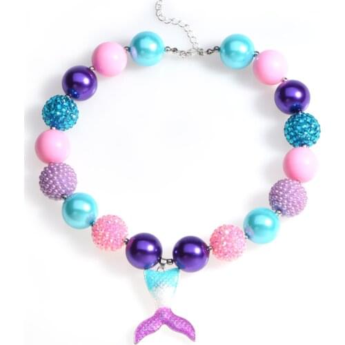 Cute Mermaid Tail Pendant Toddler Chunky Bead Necklace DIY Girls Bubblegum Necklace Handmade Party Favors Birthday Gift for Kids