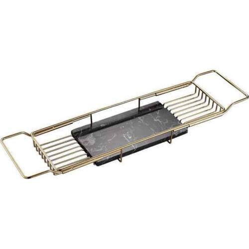 Natural Marble Brass Bathtub Caddy Tray Expandable Bath Tube Rack Organizer for Luxury Comfort Spa