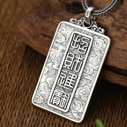 Men Women Pendant Real S925 Sterling Silver colour Lucky Fortune Brave Troops Inlaid turquoise Necklace Pendant fine Jewelry