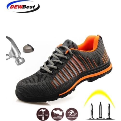 Mens Work Safety Shoes Outdoor Anti-Slip Plus Size Breathable Steel Toe Cap Anti-Smashing Shoes Air Mesh Sneakers DEWBEST