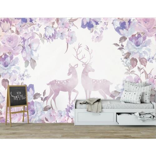 3d wallpaper custom mural photo Modern minimalistic purple watercolor flower elk decor 3d wall murals wall paper for walls 3 d