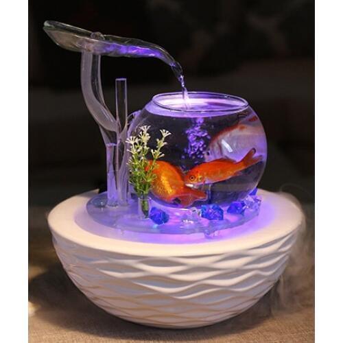 Tabletop Water Feature Green Lotus Fountain Waterfall Cascade Indoor Decoration glass ceramic Aquarium Humidifier Mist fish tank