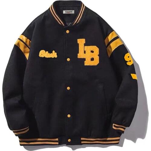 2021 New Arrival Hot Single Breasted Spliced Letter Brand Clothing Bomber Jacket Men Loose Baseball Uniform Female Winter Coat