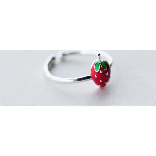 New 925 Sterling Silver Rings Cute Little Strawberry Couple For Women Rings Adjustable Rings Free Shipping