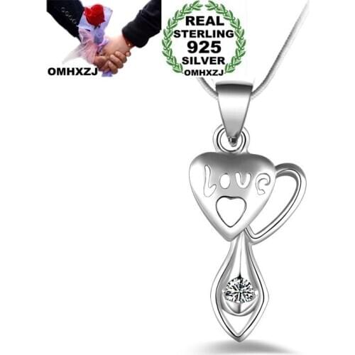 OMHXZJ Wholesale Personality Fashion OL Woman Girl Gift Silver Heart LOVE AAA Zircon 925 Sterling Silver Pendant Necklace NC81