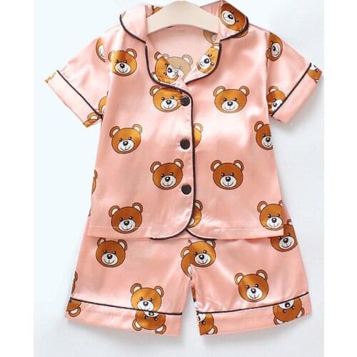 Cute Bear Girls Pajamas Sets 2021 New Summer Kids Cartoon Casual Homewear Boys Pajamas Sets Baby Children Clothing 1 2 3 4 Years
