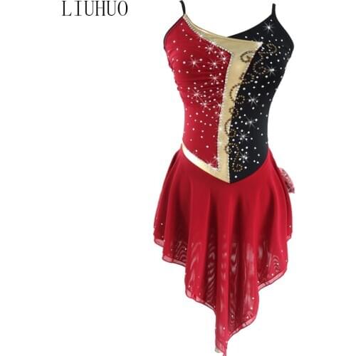 LIUHUO Figure Skating Dress Women Girls Spandex professional tutu Ice Skating skirt Roller Skating Ballet Dress with gloves