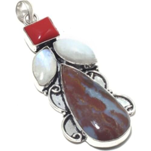 Genuine Jasper Pendant Silver Overlay over Copper hand made nature gemstone Jewelry mother gift