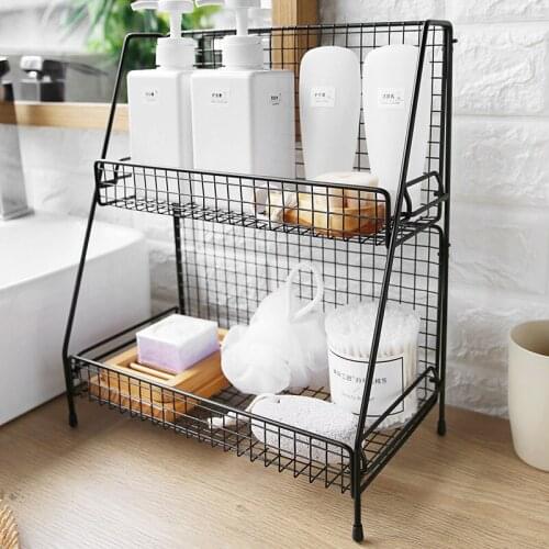 Home Storage Rack Kitchen Organizer Shelf Iron Wire Makeup Shelves Cosmetic Metal Basket Spice Seasoning Holder Bathroom Shelf