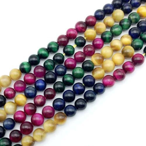 Colorful Tiger Eye Stone Beads Smooth Spacer Mixed Colors String Round 4 MM 6MM 8MM DIY Jewelry Making Supplies