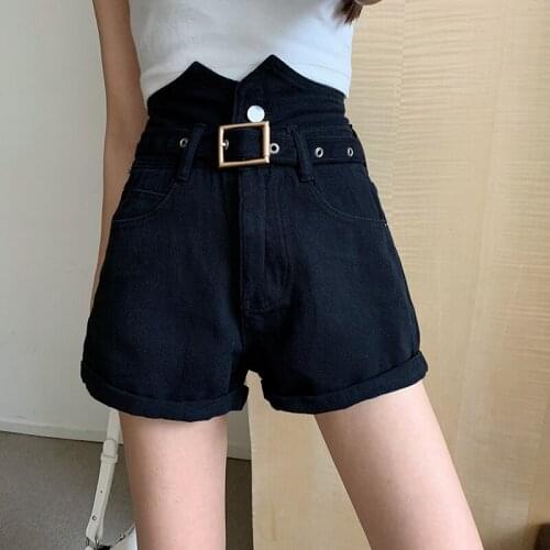 Belted High Waist Denim Shorts Women 2021 Summer Loose Wide Leg A-Line Hot Pants with Belt Rolled Sexy Jeans Shorts Female S-XL