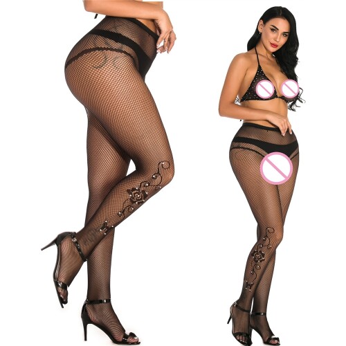 Sexy Fishnet Lingerie Women New Sexy Striped Temptation Jacquard Hot Drilling Pantyhose Fishnet Stockings crotchless leggings
