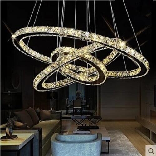 Modern DIY Round LED Crystal chandelier Lustre Stainless Steel Suspension Hanging Indoor Fixture
