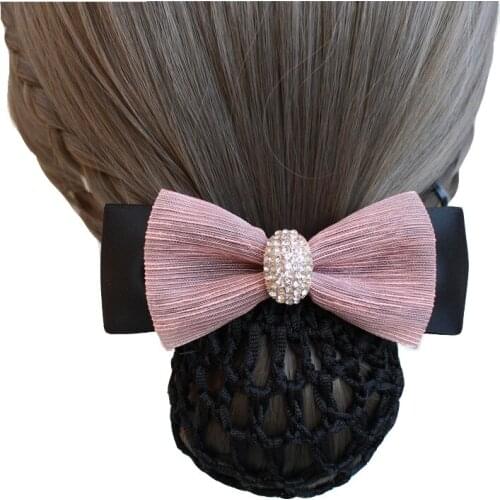 Fabric Bow Hairpin Clip Bun Snood Korean Hair Accessories Barrette Hair Clips Girls Nurse Stewardess Hotel Net Pocket Hair Bows
