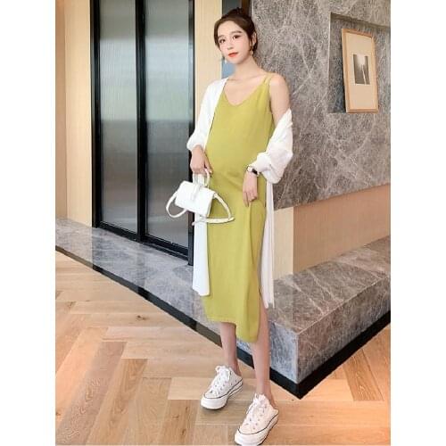 Knitwear Maternity Dress With Coat 2Pcs Elasticity Autumn Knitted Pregnant Clothes Long Sleeve Maternity Sweater Pregnancy Dress