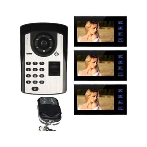MOUNTAINONE 7" Screen Video Door Phone Doorbell Intercom System+Waterproof Fingerprint Code Keypad Remote Access Door Camera 1V3