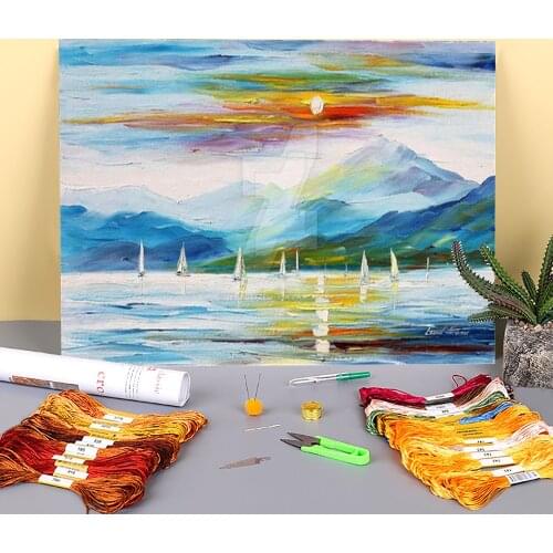 Calm Beauty Printed Water-Soluble Canvas 11CT Cross Stitch Set DIY Embroidery DMC Threads Sewing Needlework Hobby Counted