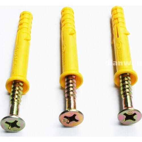 WhoeSale High Quality 50pcs 8x80mm Drywall Ribbed Plastic Anchors With Screws Kit Plastic Expansion Pipe Wall Plug