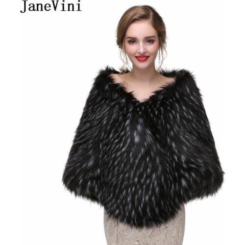 JaneVini Black Bolero Winter Cape Bride Shawls Faux Fur Wraps Coat 2018 Warm Short Jacket Stoles Wedding Accessories Bolero Noir