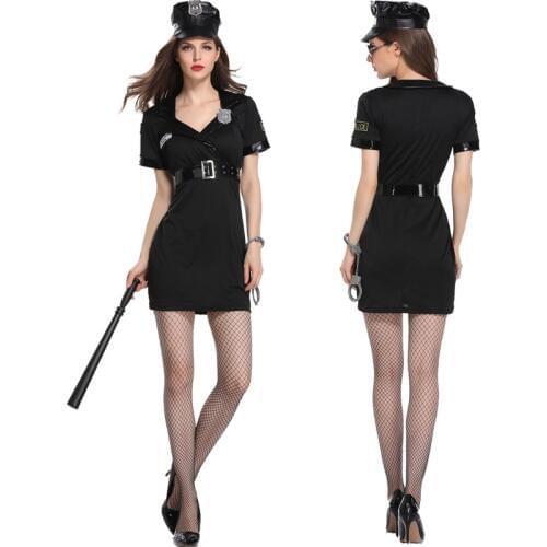 Women Halloween Classic Role Play Games Police Woman Adult Female Carnival Cop Officer Fancy Party Dress Up Uniform
