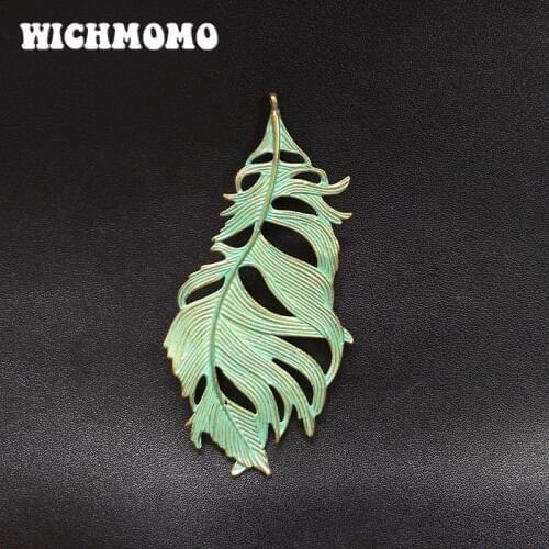 1pcs 86MM Retro Patina Plated Zinc Alloy Green Big Peacock Feather Charms Pendants For DIY Jewelry Accessories