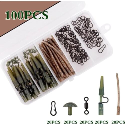 100Pcs/Box Carp Fishing Tackle Kit Including Anti Tangle Sleeves Rolling Swivels Heavy Duty Lead Clips Terminal Accessories