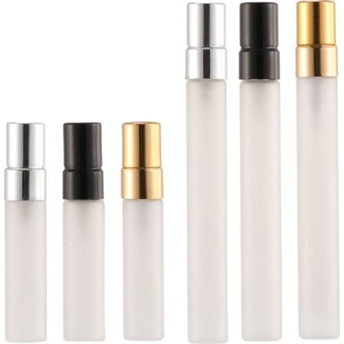 100pcs/lot 5ml 10ml Frosting Glass Spray Bottle Travel Perfume Bottle With Gold Silver Atomizer Refillable Aluminium Pump